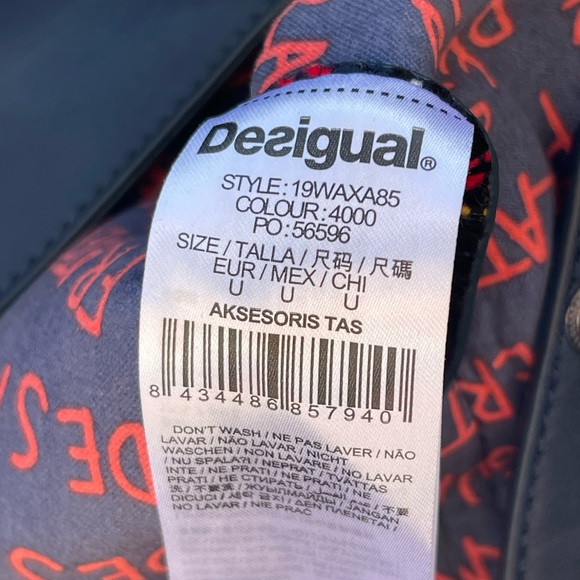 Desigual Tartan Shopping Bag Convertible Tote Shoulder Bag Embroidered Love New - Picture 5 of 11